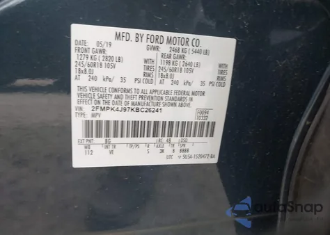 2019 Ford Edge Sel из США, поврежденный, VIN 2FMPK4J97KBC26241